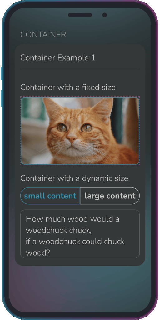 Screenshot of the app showing the results of the sample code from Example 1.